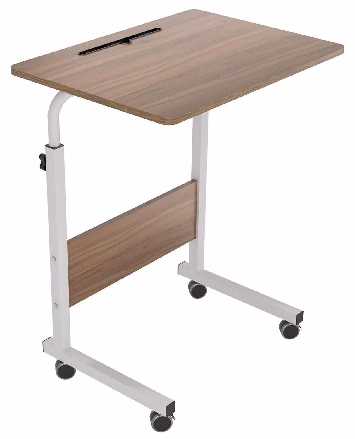 Tavolino laterale, supporto per laptop, regolabile in altezza con rotelle, dimensioni 60x40 cm, aspetto legno di quercia