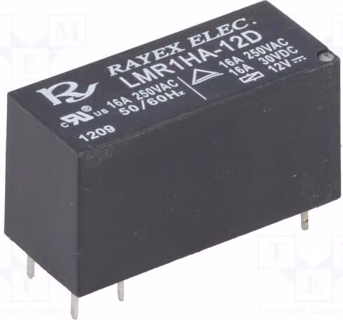 1 relè: elettromagnetico, bobina: 12VDC, 16A/250VAC, modello LMR1HA-12D