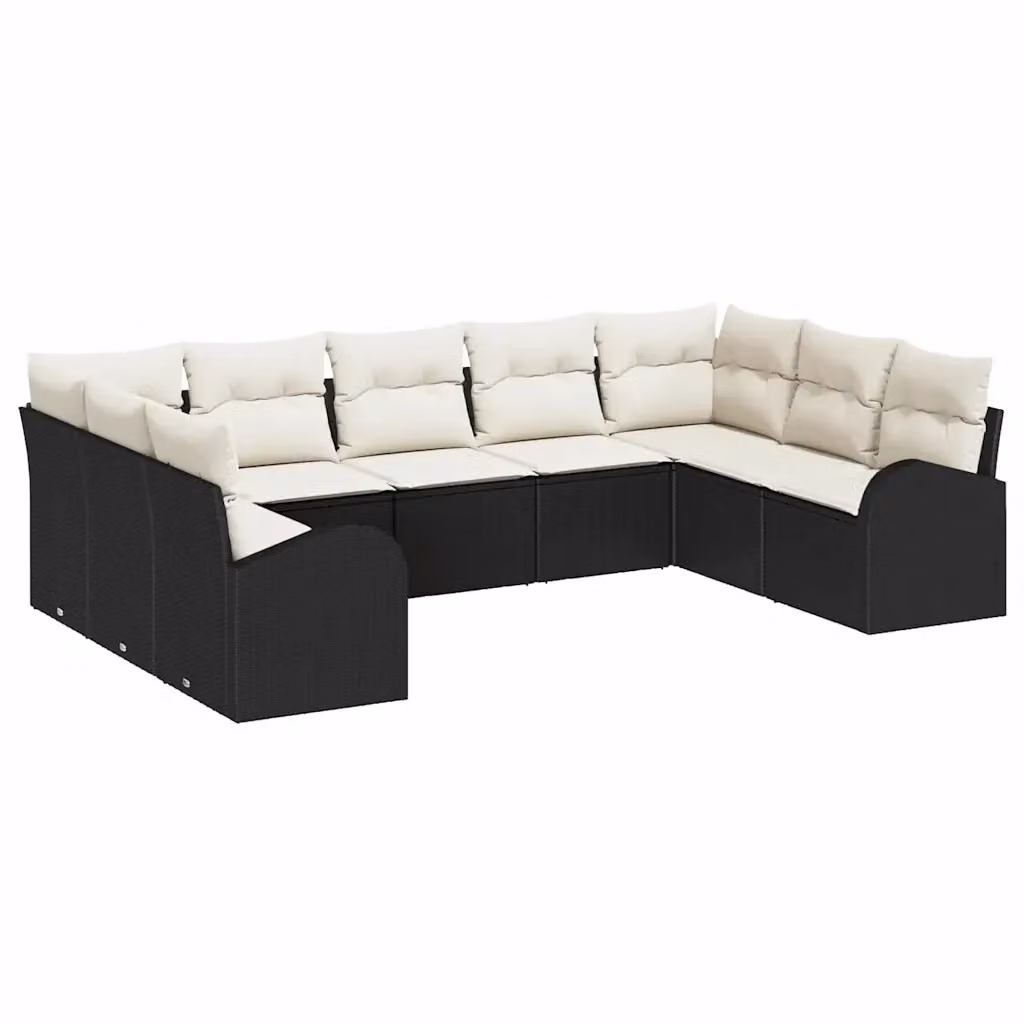 Set di divani da giardino vidaXL 9 posti in rattan con cuscini beige e nero – 2