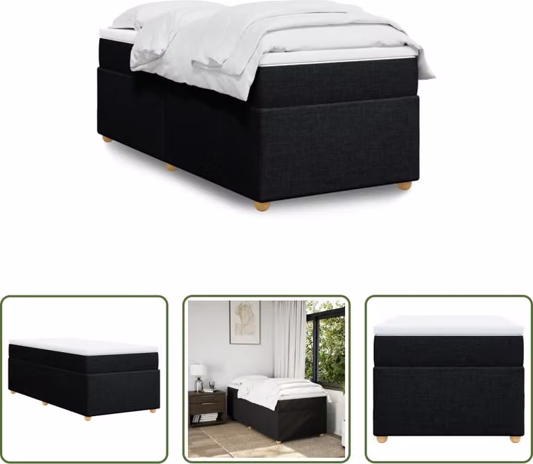 The Living Store Letto a molle con materasso nero 100x200 cm in tessuto
