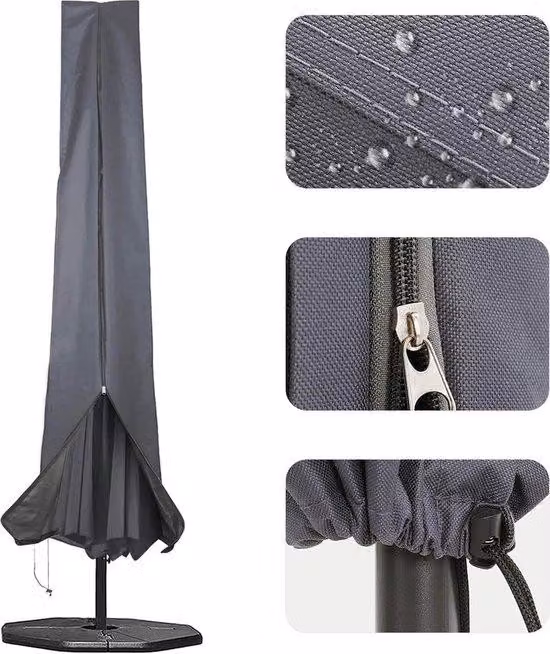 Copriombrellone in tessuto Oxford 600D, rivestimento in PVC, cerniera, per ombrelloni di grandi dimensioni da 1,8 a 3,4 m, grigio