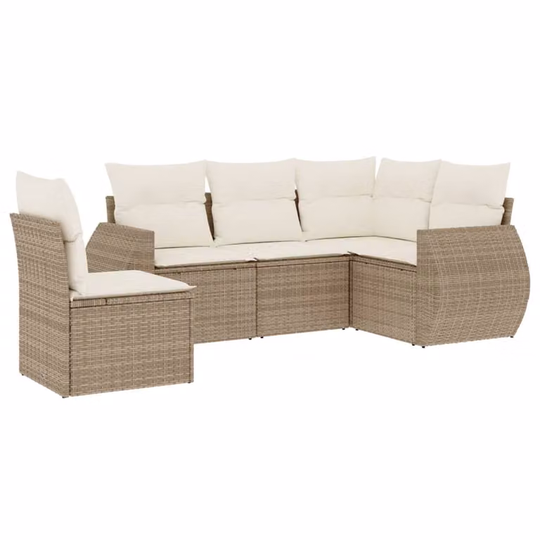 Set Divano da Giardino 5 pz con Cuscini Beige in Polyrattan