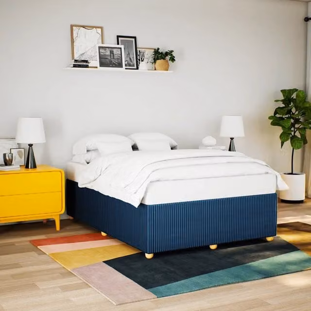 Giroletto vidaXL in tessuto blu con doghe in legno, L 160 cm x P 200 cm – 1