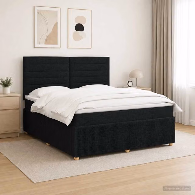 Letto Box Spring vidaXL con Materasso Ibrido e Illuminazione LED, Colore Nero, L/P: 140 x 190 cm