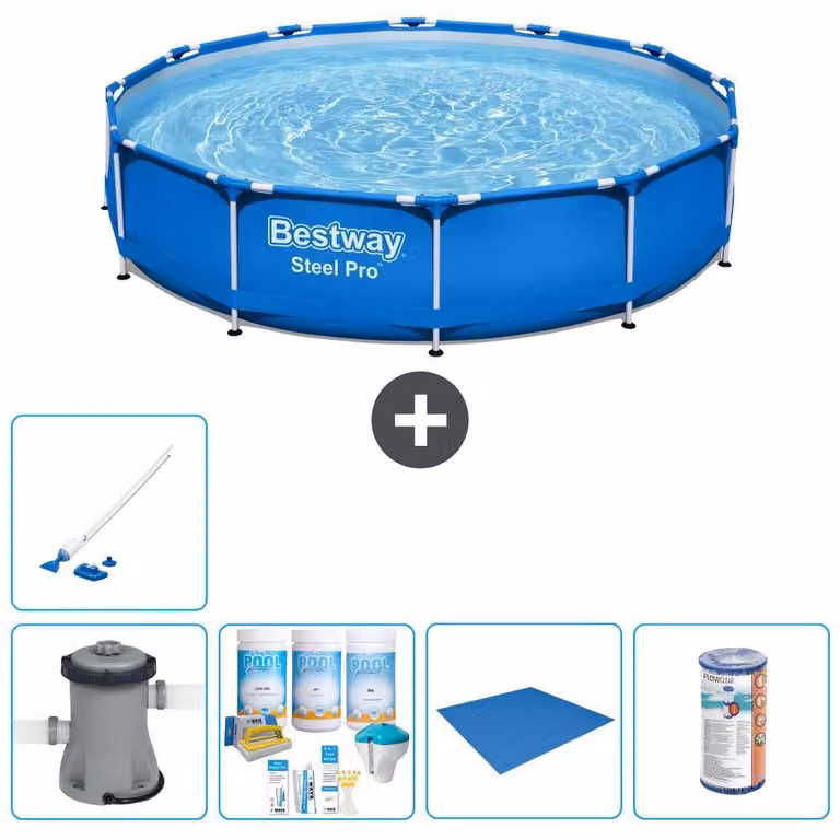 Piscina gonfiabile Bestway Steel Pro, rotonda, dimensioni 366x76 cm, composta da 6 parti, modello S22105