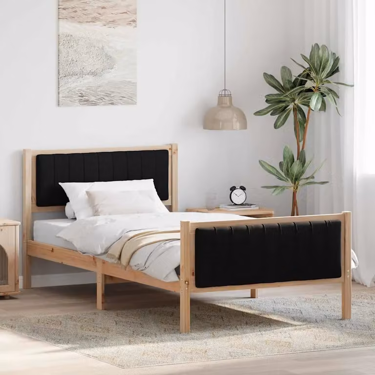 Struttura del letto con testiera vidaXL in legno di pino, Marrone e Nero, 100 x 200 cm