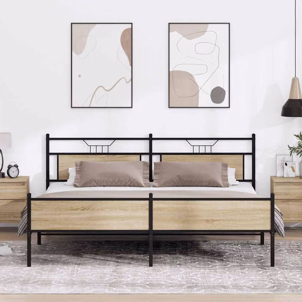 vidaXL Giroletto in Metallo e MDF Rovere Sonoma, L: 199 cm, P: 91,5 cm, H: 207 cm