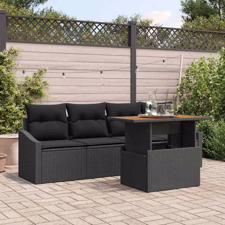 Maison Exclusive - Set Divano da Giardino con cuscino 5 pcs Nero Poly Rattan
