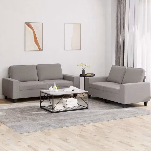 Set di 2 divani moderni vidaXL in tessuto beige e grigio con cuscini inclusi
