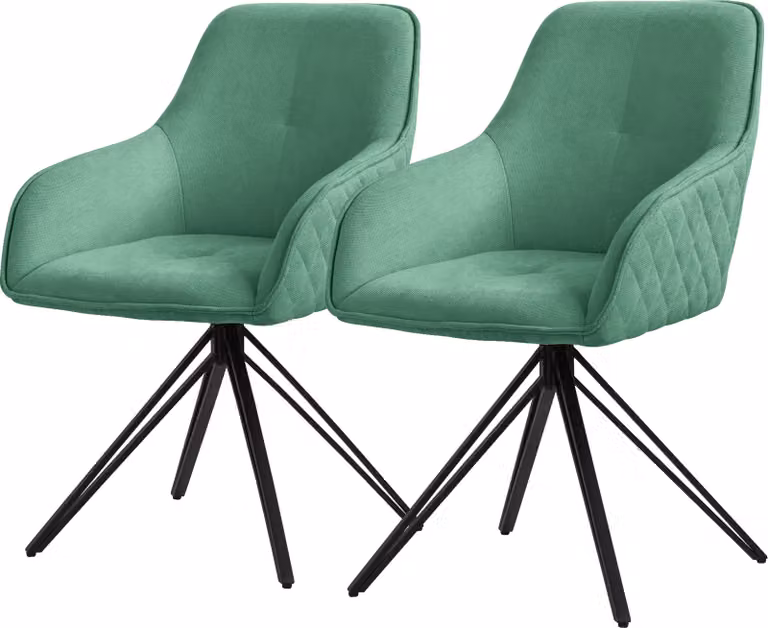 ML-Design 2x sedia da pranzo girevole, verde, in tessuto intrecciato con gambe in metallo