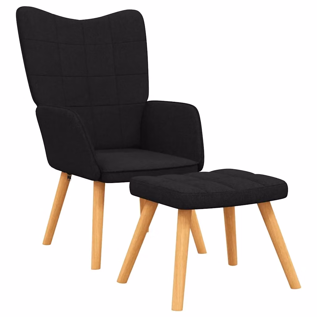 Divano Sedia-Poltrona Relax con Poggiapiedi Nero in Tessuto 988542 – 2