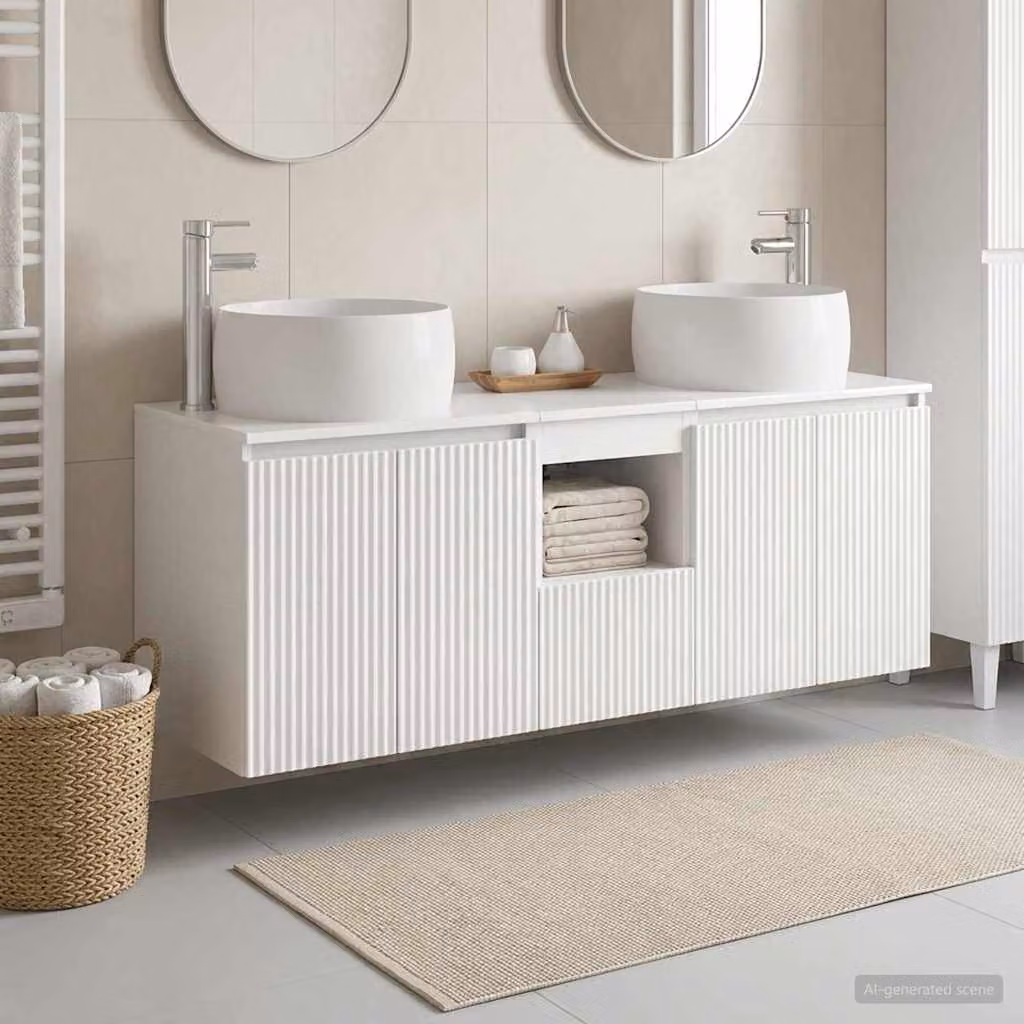 Set di armadi da bagno vidaXL 3 pezzi bianco lucido L: 49,5 cm, P: 44,5 cm, H: 66 cm