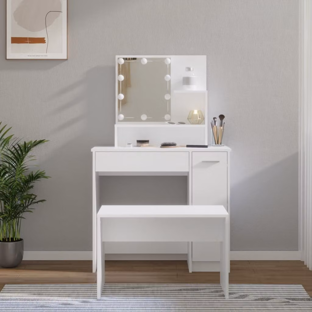 The Living Store Set da toilette con LED Bianco Materiale a base di legno