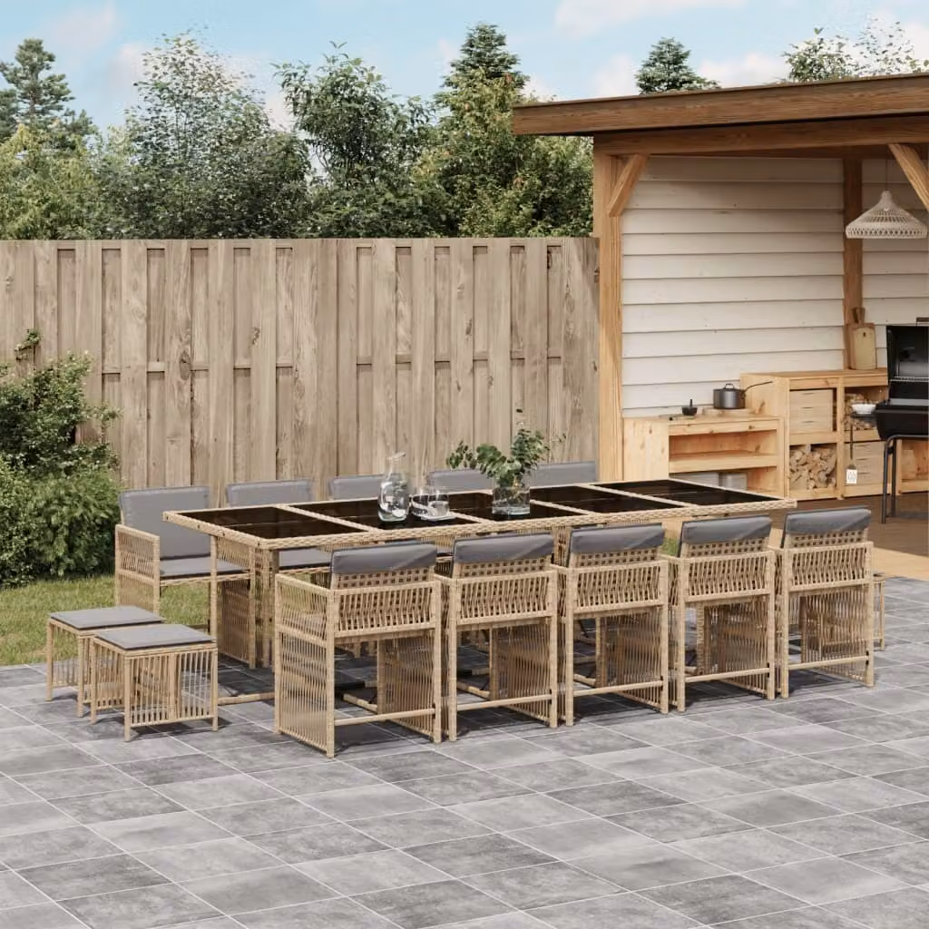 Maison Exclusive - Set Pranzo da Giardino 15 pz con Cuscini Beige Misto Polyrattan