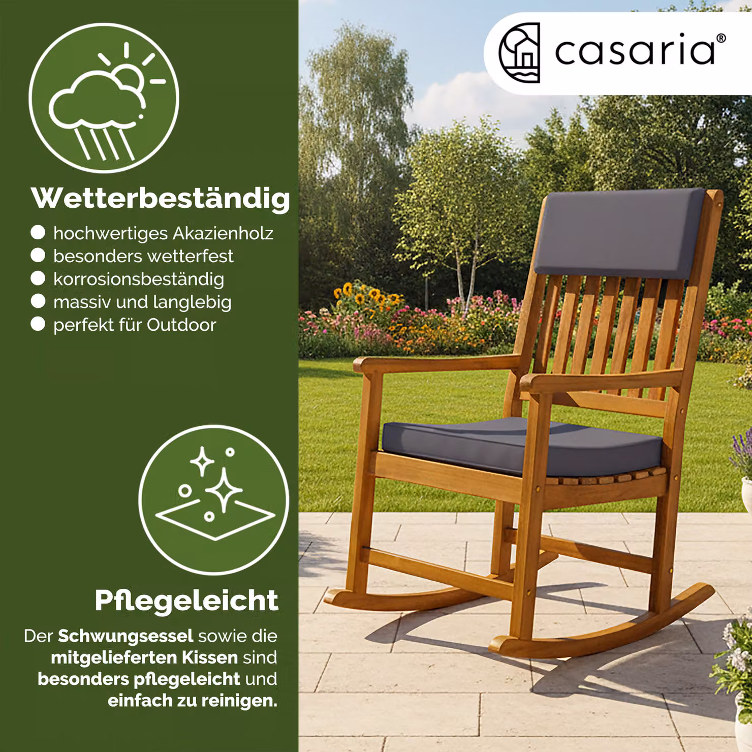 Sedia a dondolo Casaria in legno di acacia oliato marrone e antracite H 107 x L 54 x P 54 cm – 2