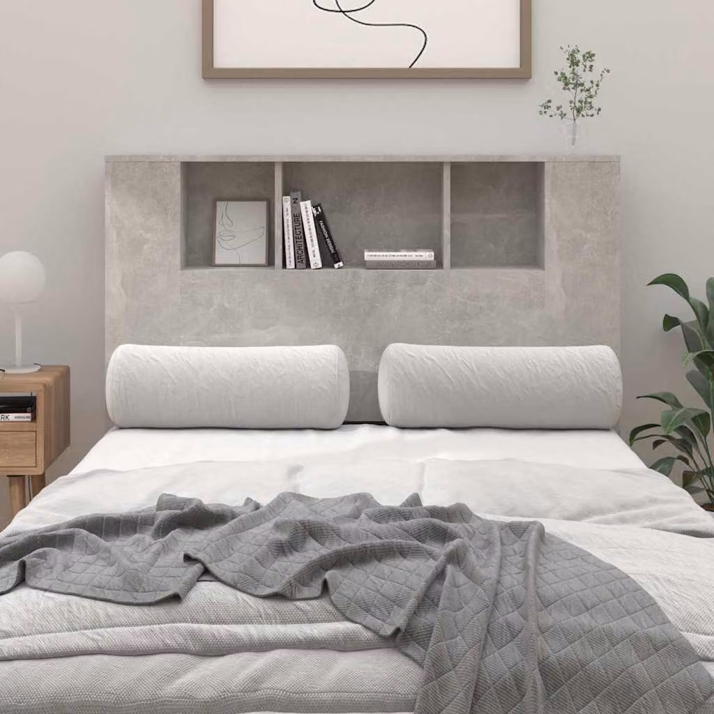 Testiera per letto con scomparti integrati vidaXL, Grigio Cemento, L: 120 cm, P: 18,5 cm, H: 102,5 cm