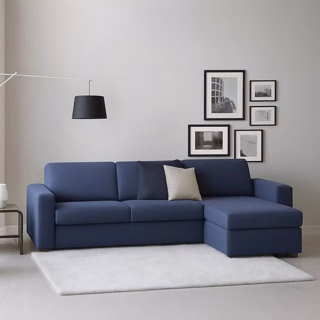 Divano ad angolo Azechiele Talamo Italia con penisola contenitore reversibile in tessuto blu L: 260 cm, P: 95 cm, H: 90 cm