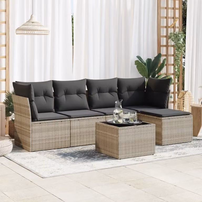 Maison Exclusive - Set Divano da Giardino 6pz con Cuscini Grigio Chiaro Polyrattan
