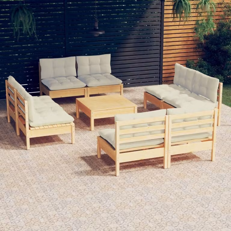 Maison Exclusive - Set Salotto da Giardino 9 pz con Cuscini Crema in Legno di Pino