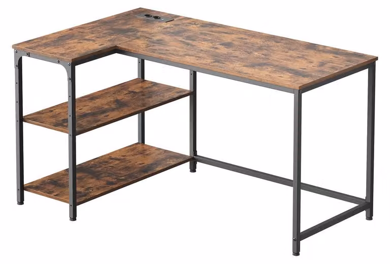 Scrivania con spazio contenitivo, scrivania a forma di L, scaffale regolabile | Marrone | 120x80x76 cm
