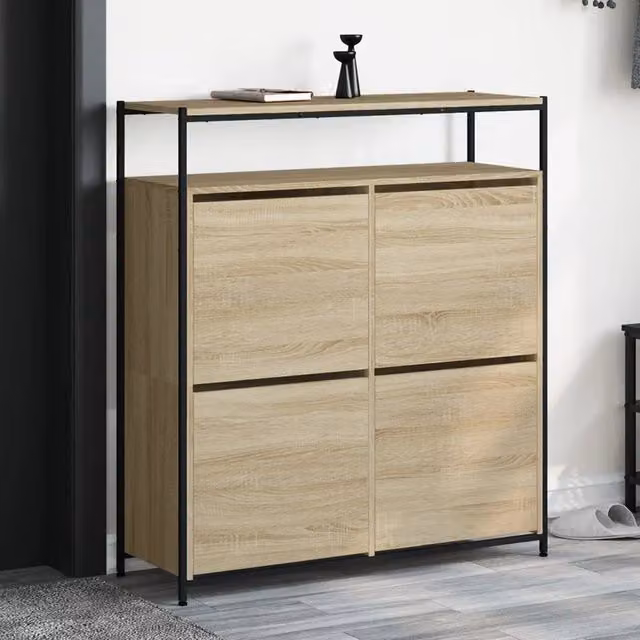 Scarpiera 4 Cassetti Ribaltabili-Scaffale per scarpe Rovere Sonoma 100x34x112 cm