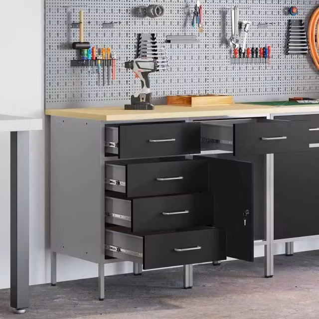 Set di 2 mobili da lavoro vidaXL in acciaio e legno, nero e grigio, L 100 x P 55 x H 85 cm – 1