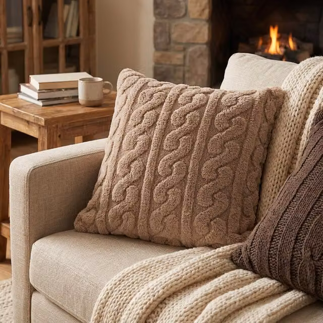 Cuscino arredo jacquard sherpa marrone 45x45 cm