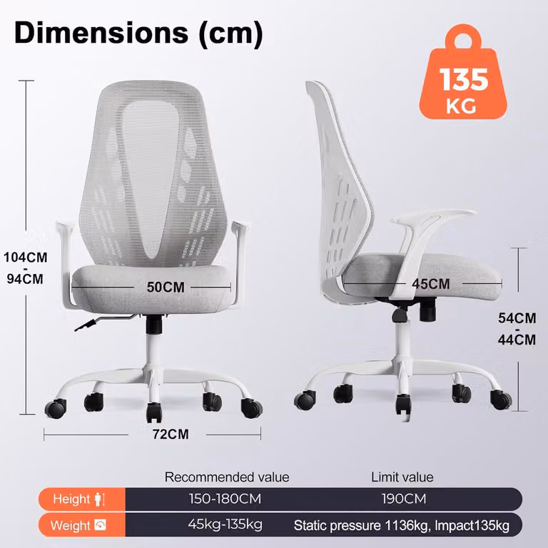Sedia ergonomica da ufficio - Arredamento per ufficio - Sedia da gaming - Sedia da lavoro - Sedia per l'home office - Tessuto a rete traspirante