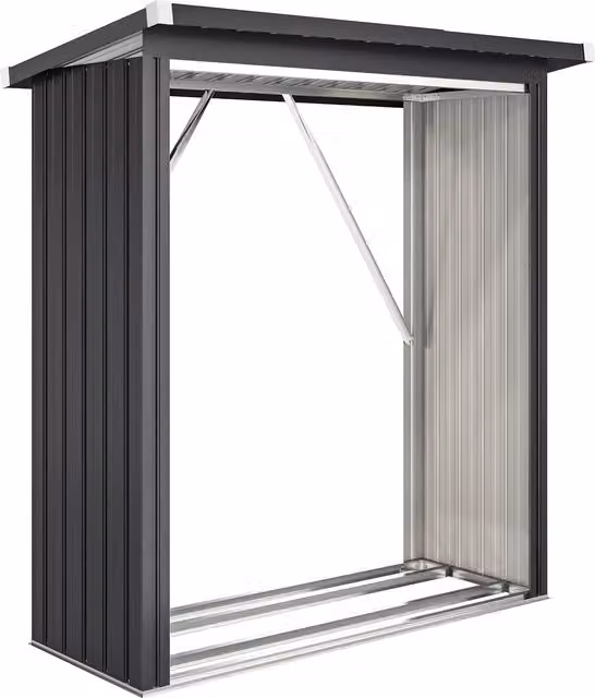 Capanno da esterno Outsunny in acciaio con base rialzata e tetto inclinato, Grigio Scuro, L 150 x P 66.5 x H 150 cm