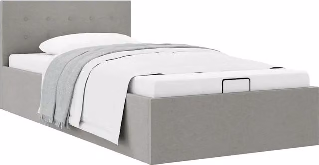 Letto singolo | Letto per adulti | Giroletto Idraulico Contenitore Grigio Chiaro Tessuto 90x200cm