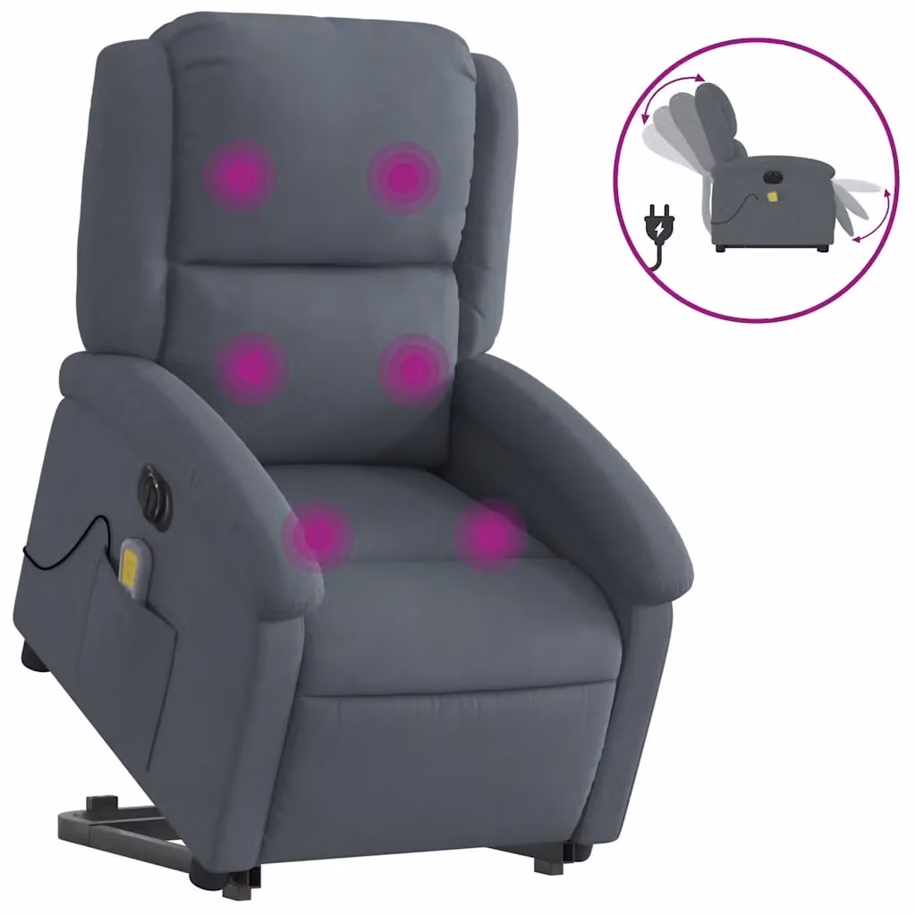 vidaXL Poltrona Alzapersona Elettrica con Massaggio in Velluto Grigio Scuro – 2