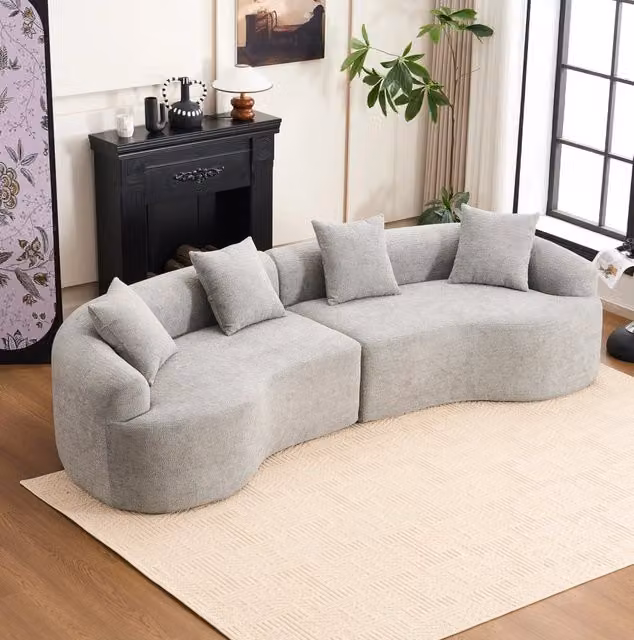 Divano modulare curvo 4 posti in ciniglia grigio 275 × 115 × 63 cm