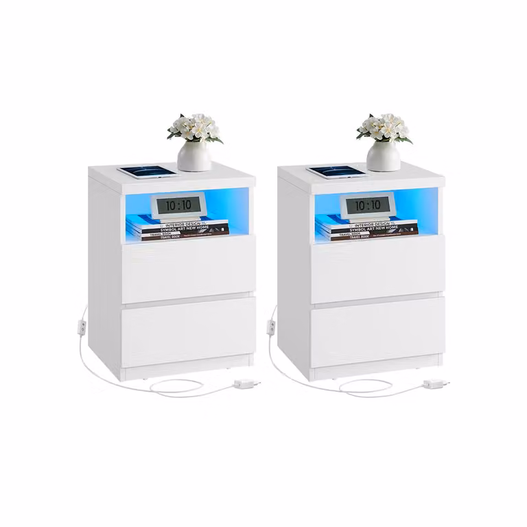 Comodino con LED e Cassetti, 2