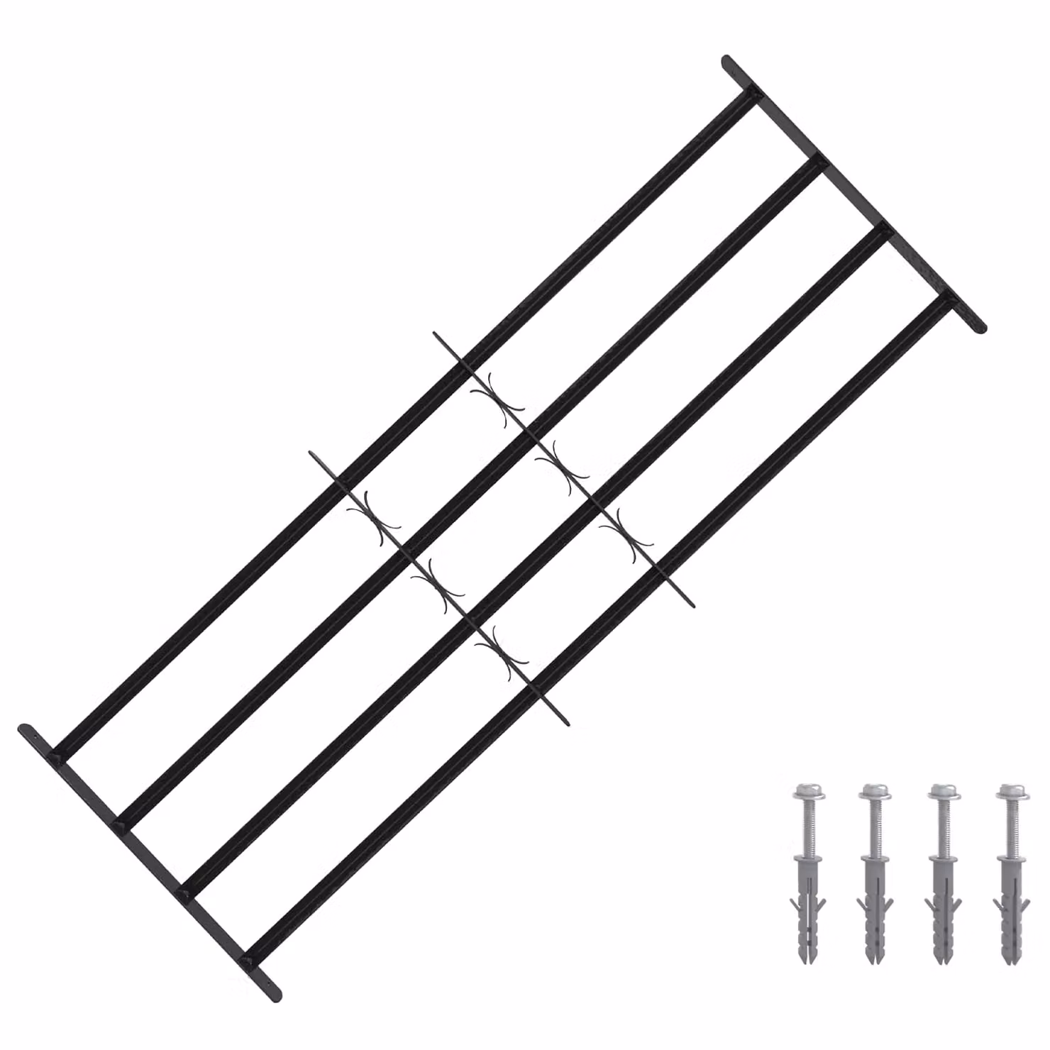 Set di 3 griglie di sicurezza per finestre vidaXL in acciaio nero con 4 barre trasversali