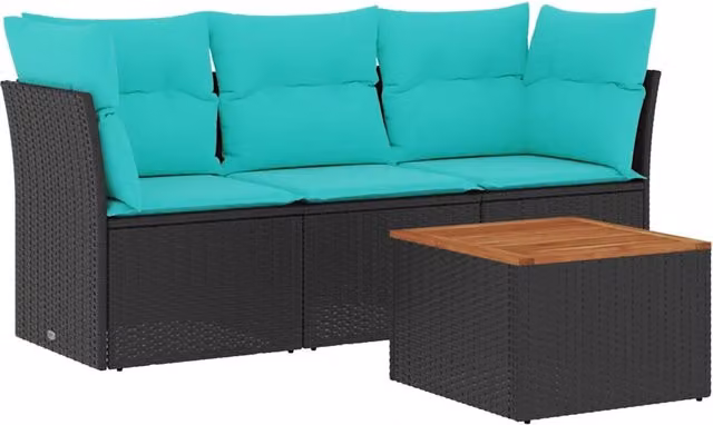 Set Divani da Giardino 4 pz | Set Salotto da Giardino con Cuscini Nero in Polyrattan