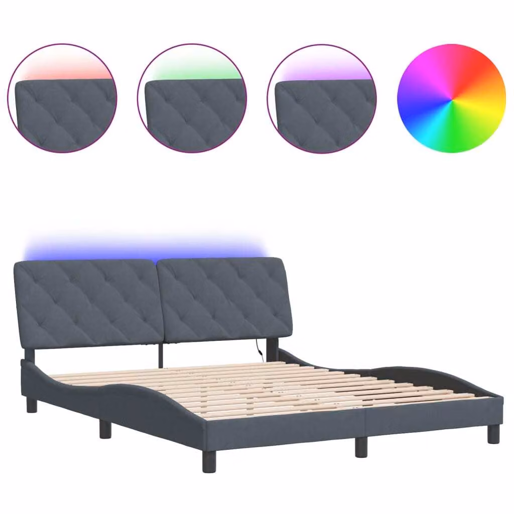 Giroletto con LED senza Materasso Grigio Scuro 160x200 cm in Velluto