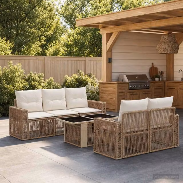 Set Divano da Giardino 6 pz Beige e Bianco Crema polyrattan 3436746