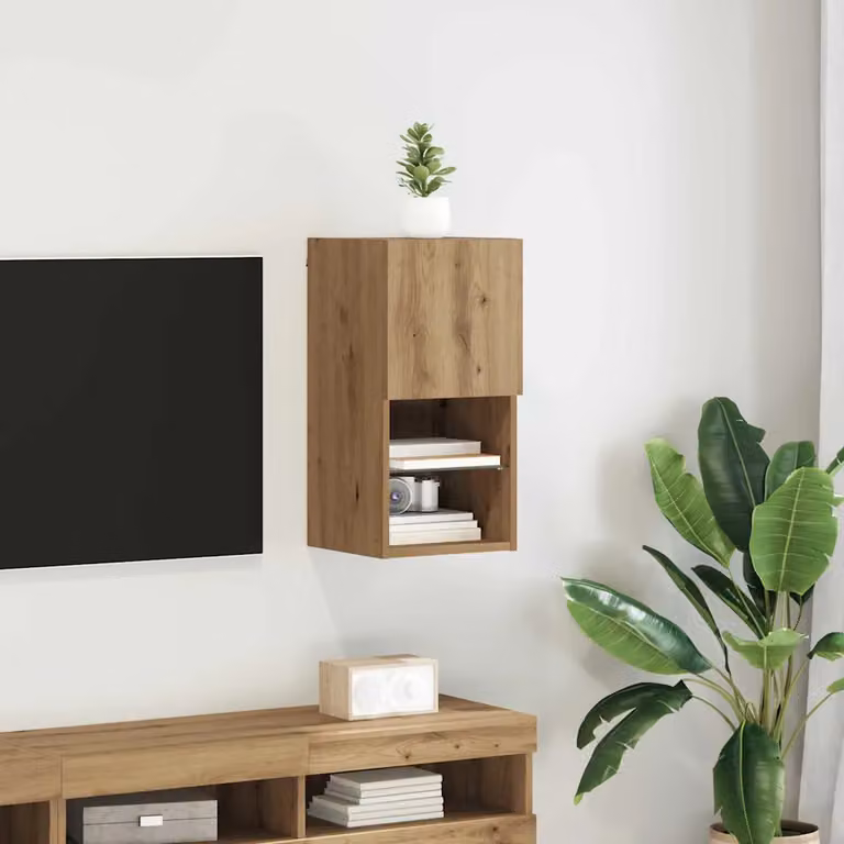 Mobile TV da parete vidaXL in legno Rovere, marrone, L: 30,5 cm, P: 30 cm, H: 60 cm