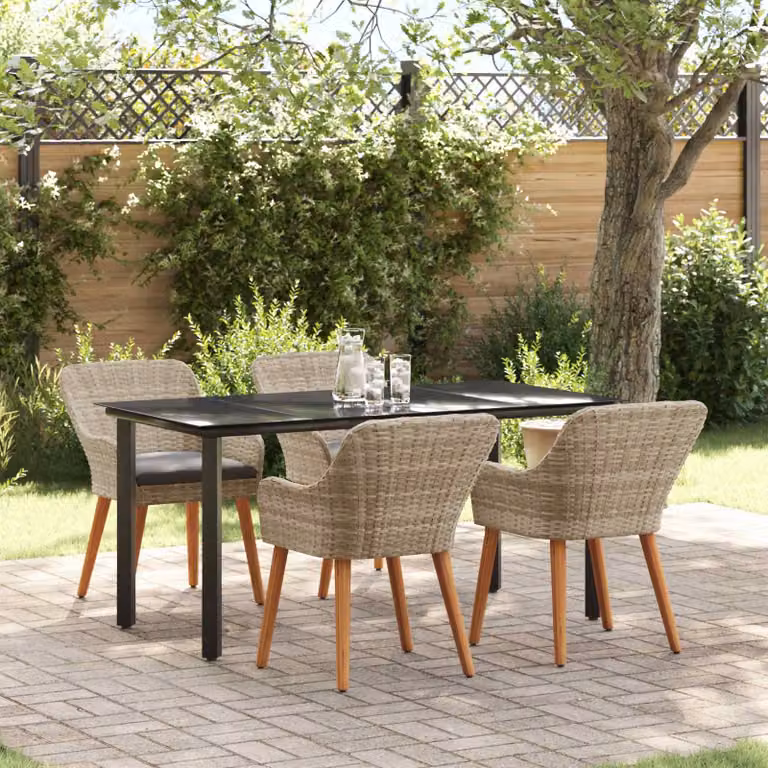Set da pranzo per giardino e terrazza vidaXL in 5 pezzi in polyrattan grigio chiaro