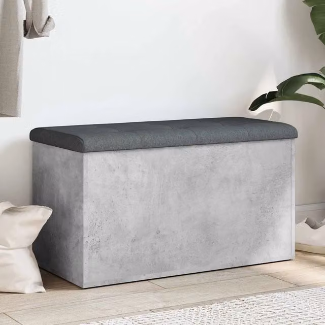 Panca Portaoggetti-Sgabello-Panca con Contenitore Grigio Cemento 82x42x45 cm Legno Multistrato