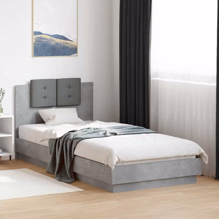vidaXL Giroletto con Testiera in Legno Multistrato Grigio Cemento 90 x 200 cm