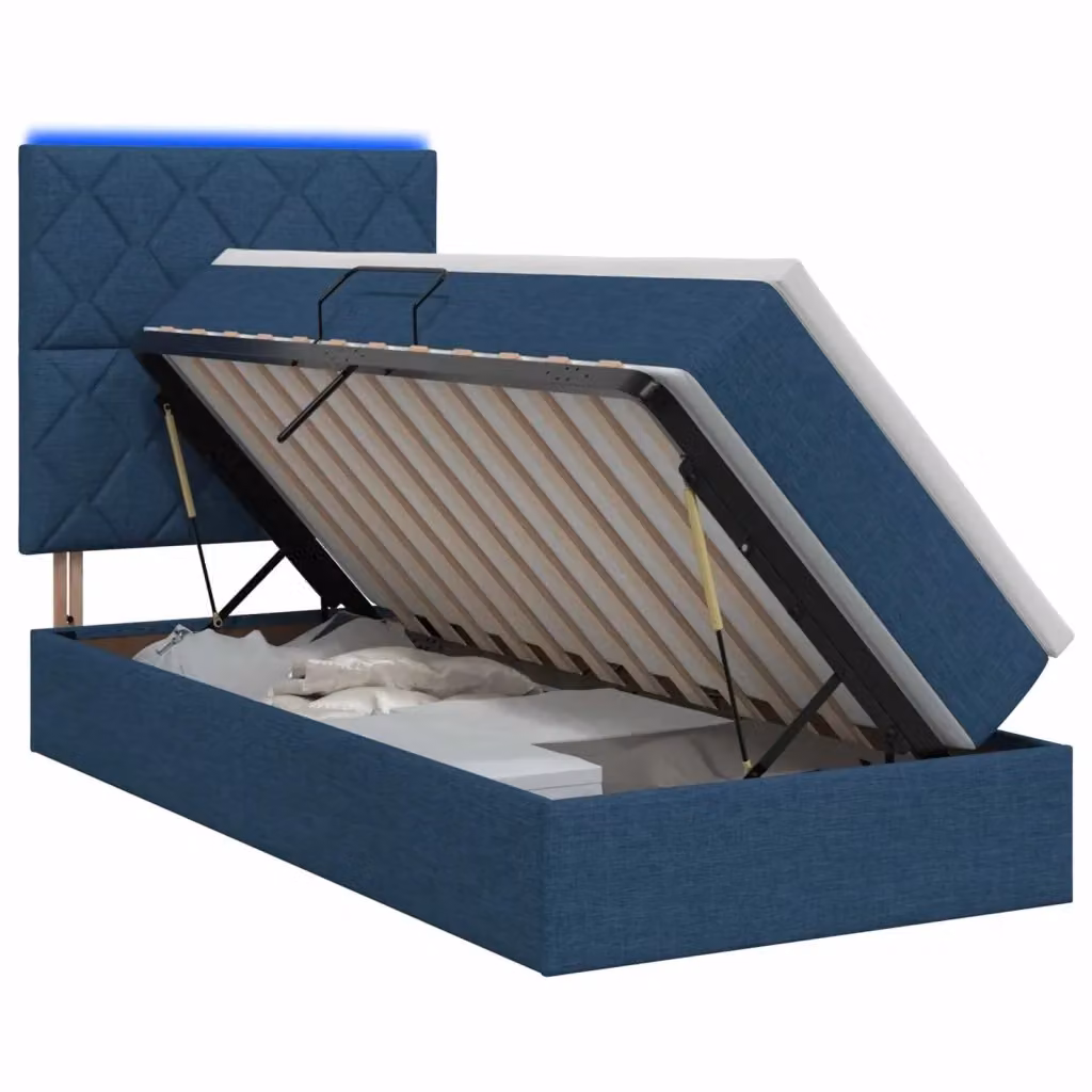 Letto con contenitore vidaXL in tessuto blu con illuminazione LED e porta USB L: 100 cm, P: 200 cm, H: 204 cm – 2