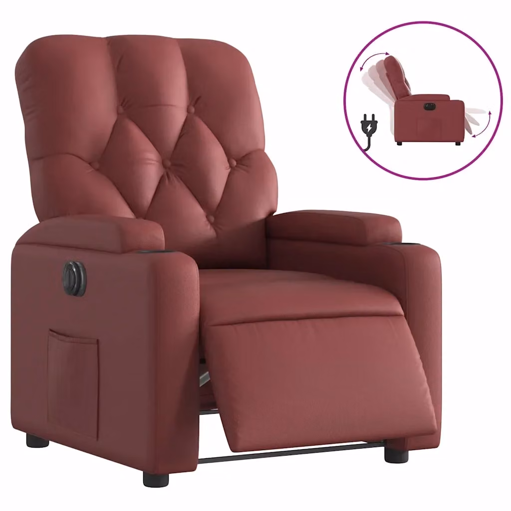 Poltrona Reclinabile Elettrica vidaXL in Similpelle Rossa con Braccioli e Funzione Auto-Return – 2
