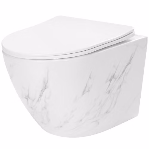 Rea - Wc Sospeso Carlos Nature Marble Ceramica - Sedile Softclose In Duroplast - Abbassamento Automatico Con Chiusura Rallentata (Bianco)
