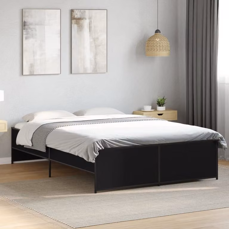 vidaXL Giroletto Moderno Nero in Metallo e Legno con Doghe Rigide 120 x 200 cm