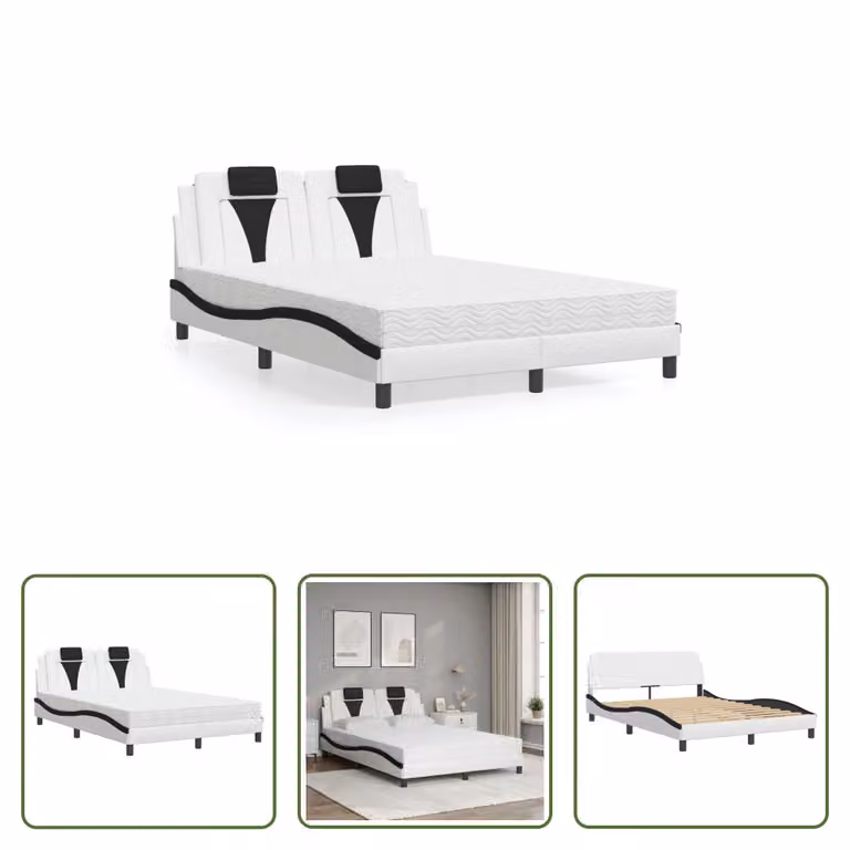 The Living Store Letto con materasso bianco e nero 140x190 cm in ecopelle