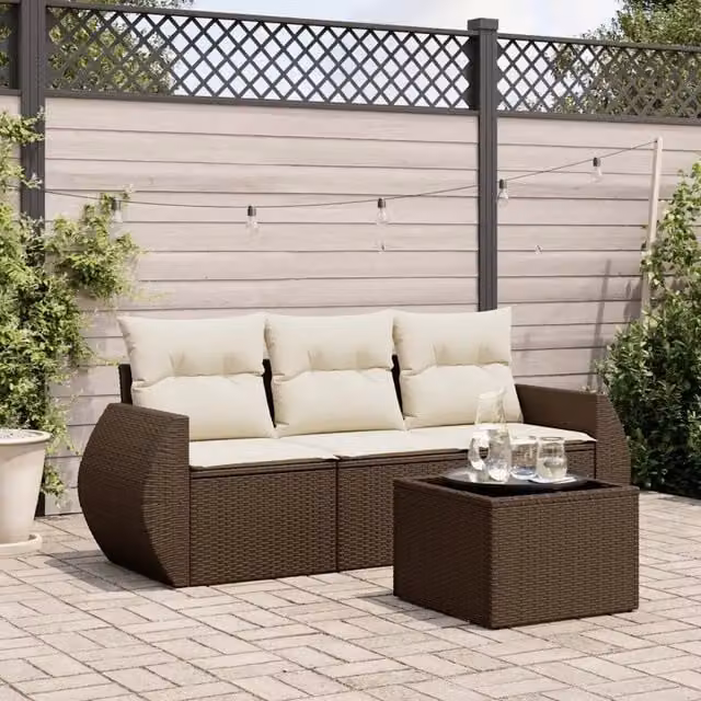 Set Divano da Giardino 4 pz con Cuscini Marrone in Polyrattan 3221072