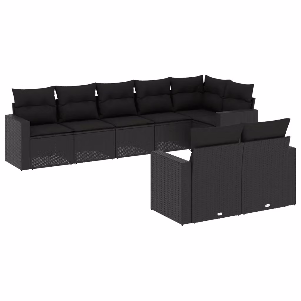 vidaXL Set Divani da Giardino a L con Cuscini 8 pz Nero in Polyrattan e Acciaio – 2