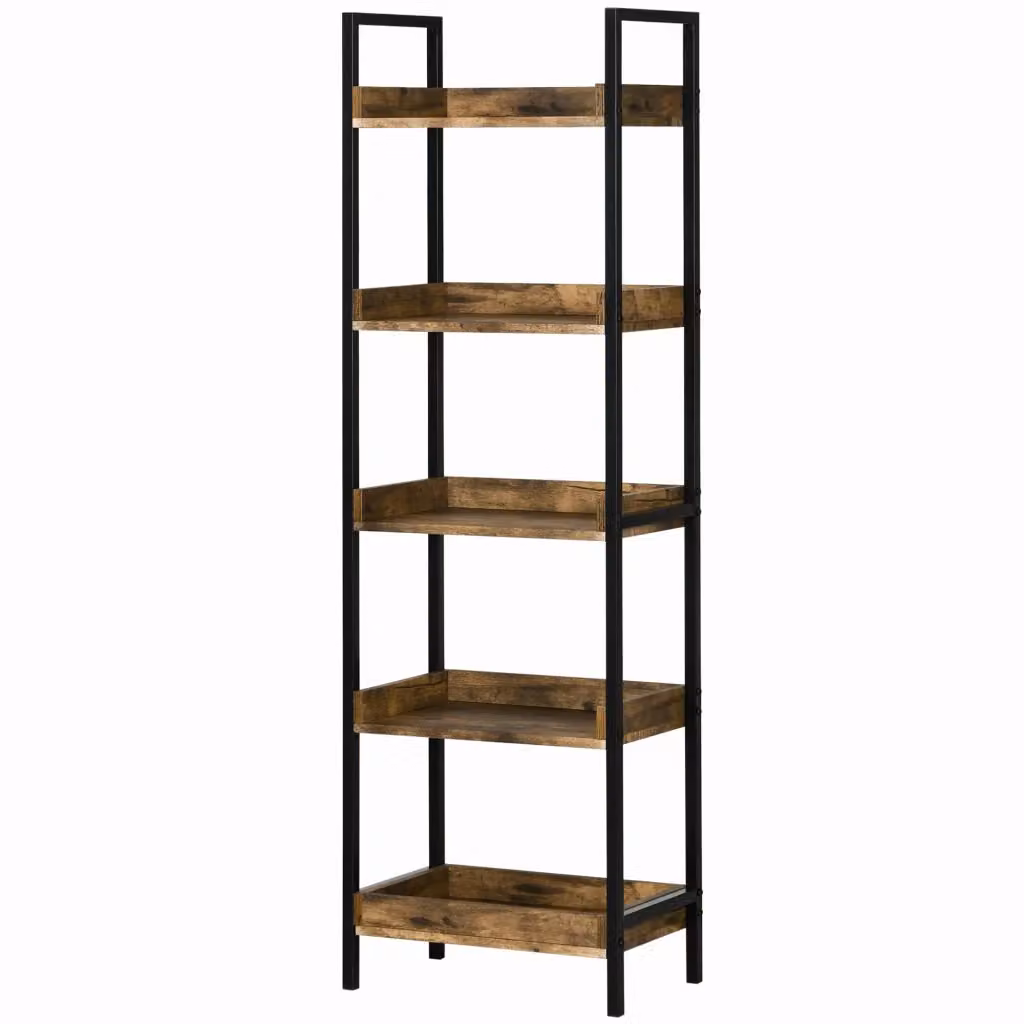 Libreria industriale XYLO con 5 ripiani in legno e metallo marrone rustico L/P/H: 48 x 30 x 155 cm – 2