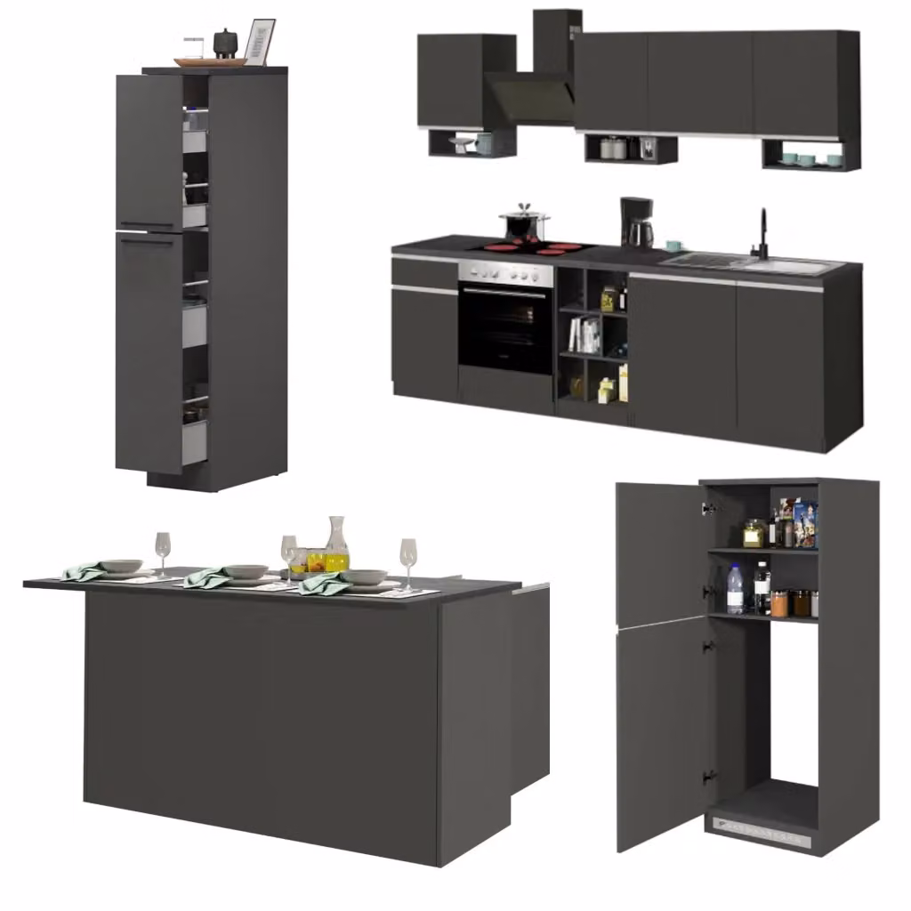 Cucinino Arlo DMORA Grigio con 3 Cassetti e Ante a Battente in Legno Opaco L: 255 cm, P: 60 cm, H: 85 cm – 2